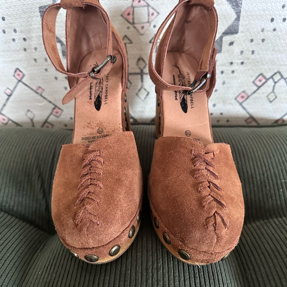 Jeffrey Campbell Tan Suede Studded Ankle Strap Clogs - Picture 5 of 8